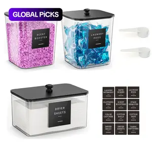 3 Pack Laundry Room Organization Containers, Laundry Pods Container, Clear Large Laundry Detergent Powder Storage Containers Black Lids & Labels, Acrylic Laundry Pods Holder for Scent, Laundry Organizer, Clear Storage Box #GLOBAL PICKS