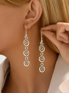 Women's Silver Color Spiral Fringe Earrings, Long Dangle Ear Pendants, Fashion Simple Hollow Circle Jewelry, Versatile Daily Wear Gift, Elegant Minimalist Earrings