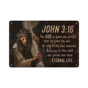 John 3:16 "For God So Loved The World" Christian Metal Sign |   Vintage Faith-Based Wall Decor for Home, Church & Gifts