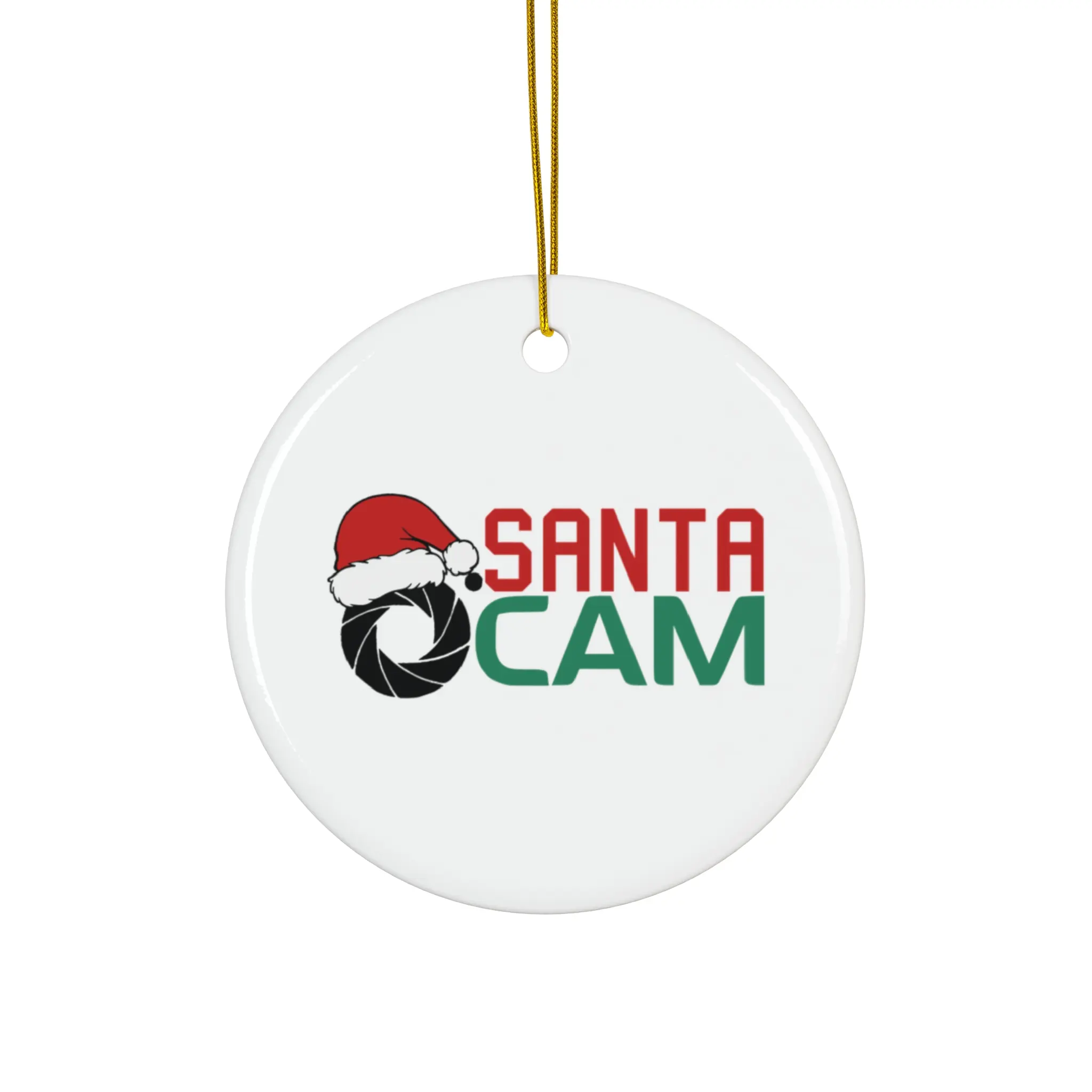 SANTA CAM ORNAMENT, CHRISTMAS DECORATIONS, 3 INCHES CIRCLE ORNAMENT, CERAMIC ORNAMENT