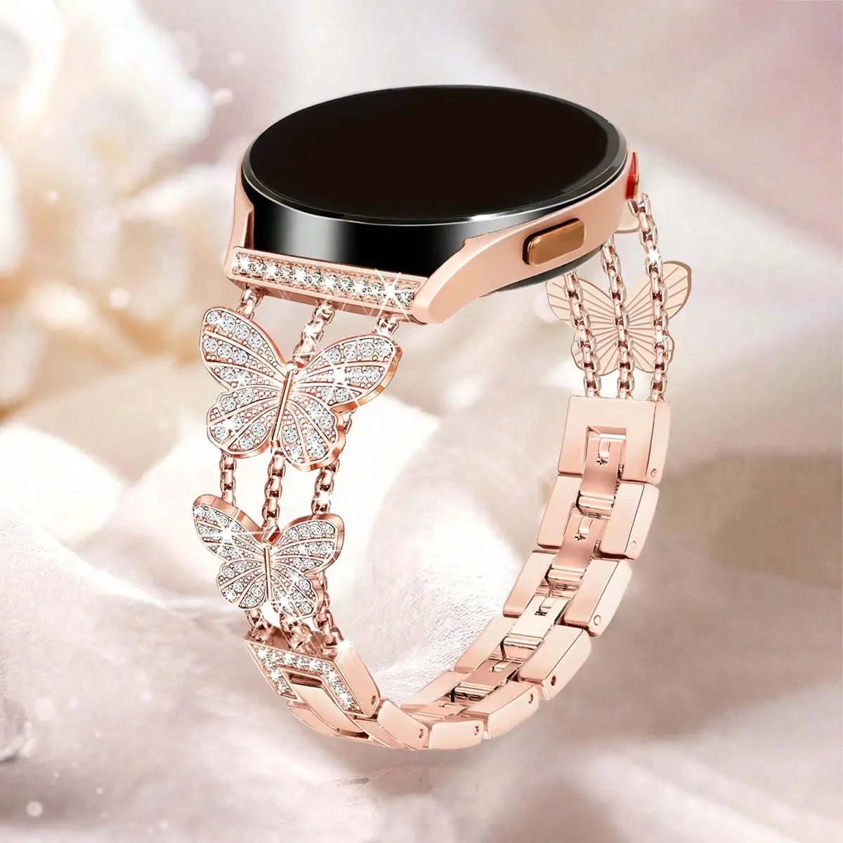Butterfly Metal Band Compatible with Samsung Huawei Xiaomi Smartwatch, Adjustable Rose Bracelet Strap for Men Women Smart Watch Straps Wearable Accessories Smart Watch Accessories