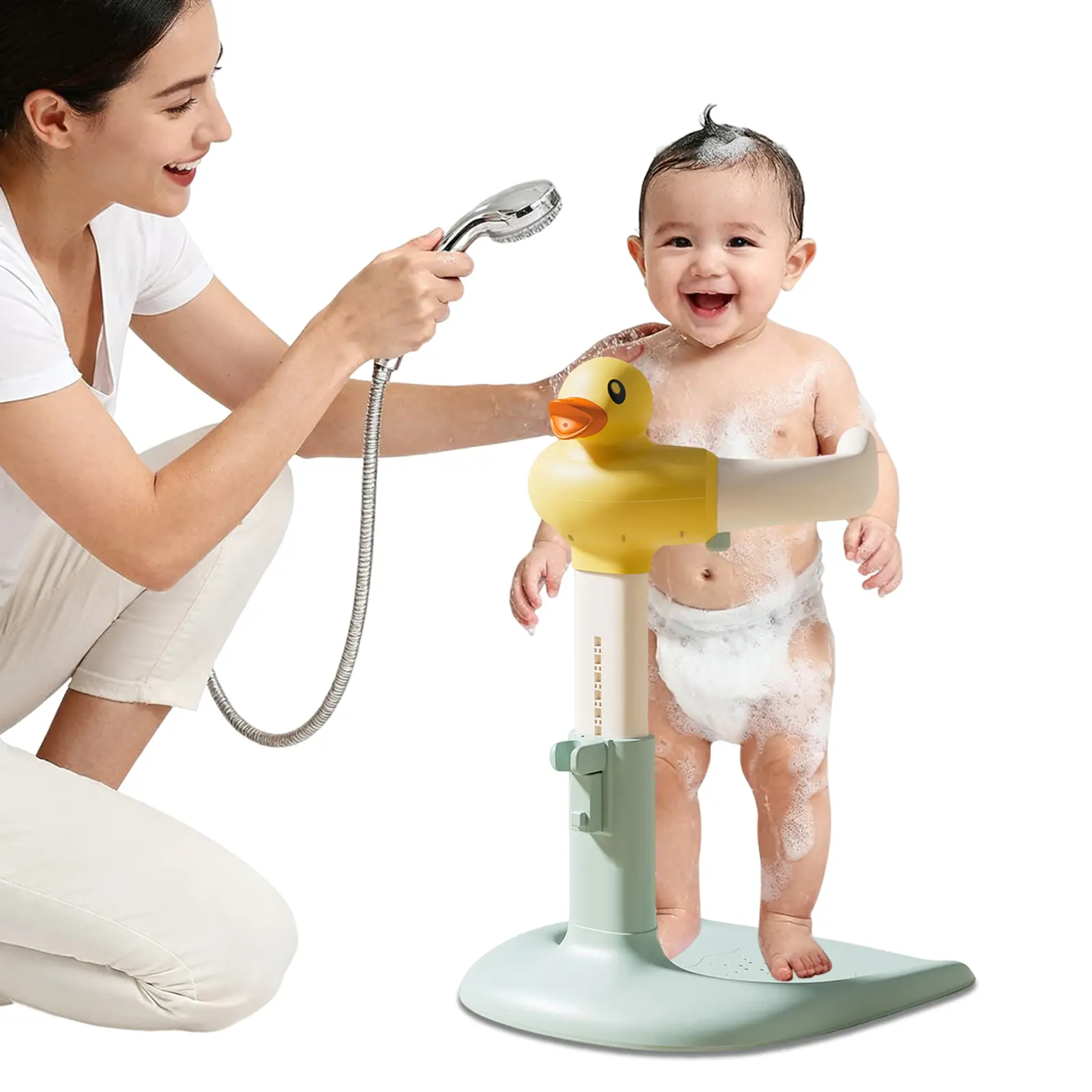 Toddler Shower Stand Bath Support - Anti-Slip Base, Adjustable Height Holder, Sound Effects, Baby Items for 8-24 Months Infants, Bathroom Safety Fixture, 40Kg, 47-64Cm Height