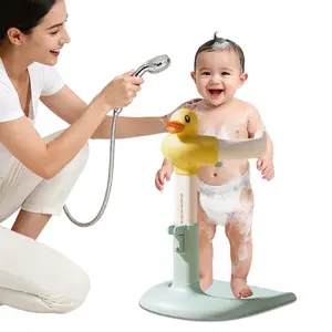 Toddler Shower Stand Bath Support, Anti-Slip Base, Adjustable Height Shower Holder with Sound Effects, Baby Accessories for 8-24 Months Infants, Bathroom Safety Accessory