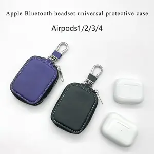 Seven Color Options Cowhide Bluetooth-compatible Earphone Case, Small Simple Portable Universal Dustproof Shockproof Leather Cover for Men and Women Earbuds Headphone Bag