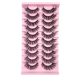 10-Pair Set of Mink False Eyelashes — Fluffy, Natural, Long, and Realistic, Mimicking the Look of Professional Extensions