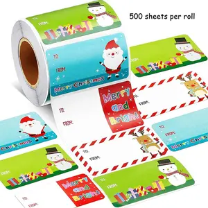 500 Christmas Gift Label Stickers - Large Size - 5.08 cm x 3.81 cm - Self-adhesive Labels, for Packaging Holiday Gifts - Various Holiday Style Designs, Suitable for Christmas Packaging, Portable