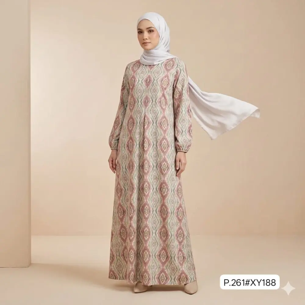 Yaafa Modest Abaya Malaysian Batik Print with front zipper Italian crepe