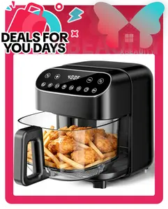 Air Fryer, 4.5QT Glass Air Fryer PFAS Free & Dishwasher-Safe Basket, 8 Preset Touchscreen, 360° View Cooking, for Healthy Meals in Minutes - Black summerwins,summerwins