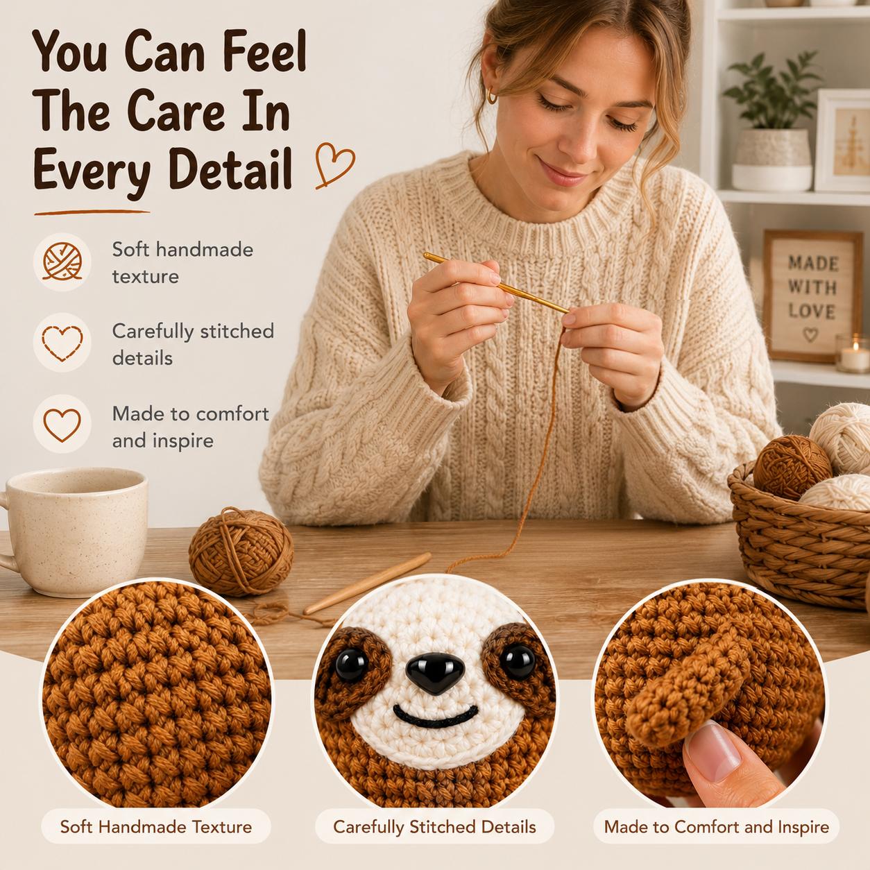 Crochet Sloth Desk Decor Gift with Encouragement Card – Funny Office Desk Gift for Coworkers & Friends | Tiny Sloth Gift, Fun Desk Decor