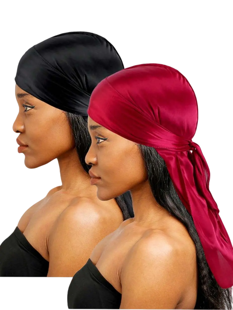 Silky Scarf Headband & Pirate Hat Wrap Headwear Durag Set for Versatile Styling - Hand Wash Only summerwins