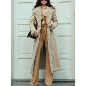2025 Fall/Winter European Women's Heavyweight Longline Wool Trench Coat for Extreme Cold with Thermal Lining Long Sleeve Open Front Double Breasted Faux Fur Lapel Solid Color Elegant Jacket.