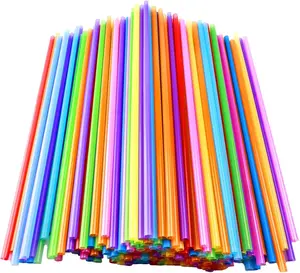 200pcs Colorful Plastic Long Straws Disposable Drinking Straws- 0.23'' diameter, 10.2" High - Assorted Colors