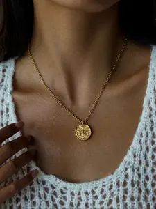 Ladies Necklace Lucky Coin Bee Pendant Chain Stainless Steel 18k Gold Plated Waterproof Anti Allergy Energy Jewelry Fashionable Creative Versatile Perfect Gift For Women