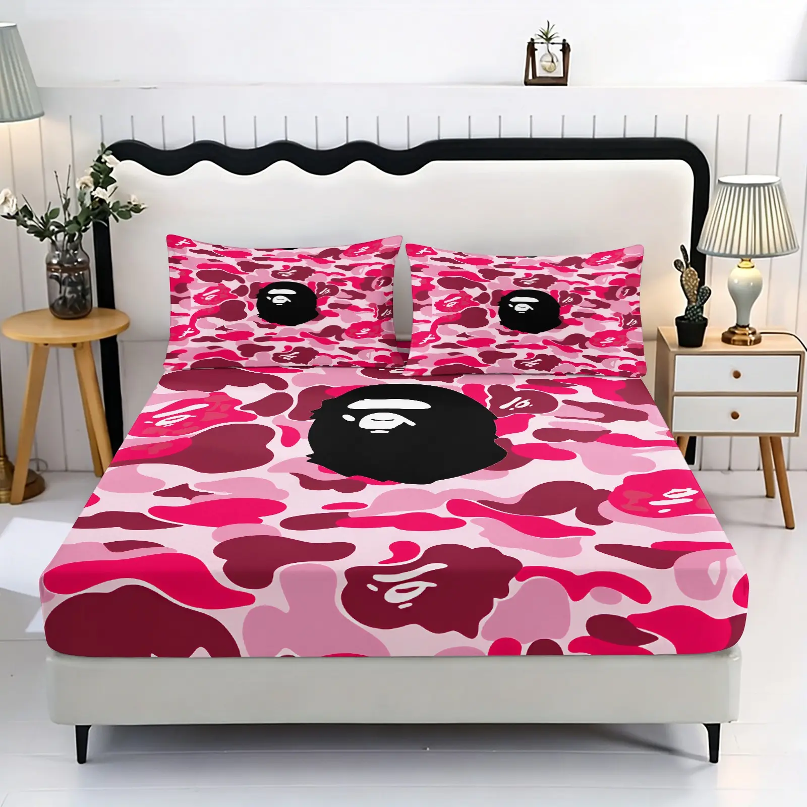 Three pink leopard print patterned bed cover sets (1 bed cover + 2 pillowcases without pillow cores), suitable for bedrooms or guest rooms, high-definition printed bed covers for home and dormitories, Decorative Bedding Set