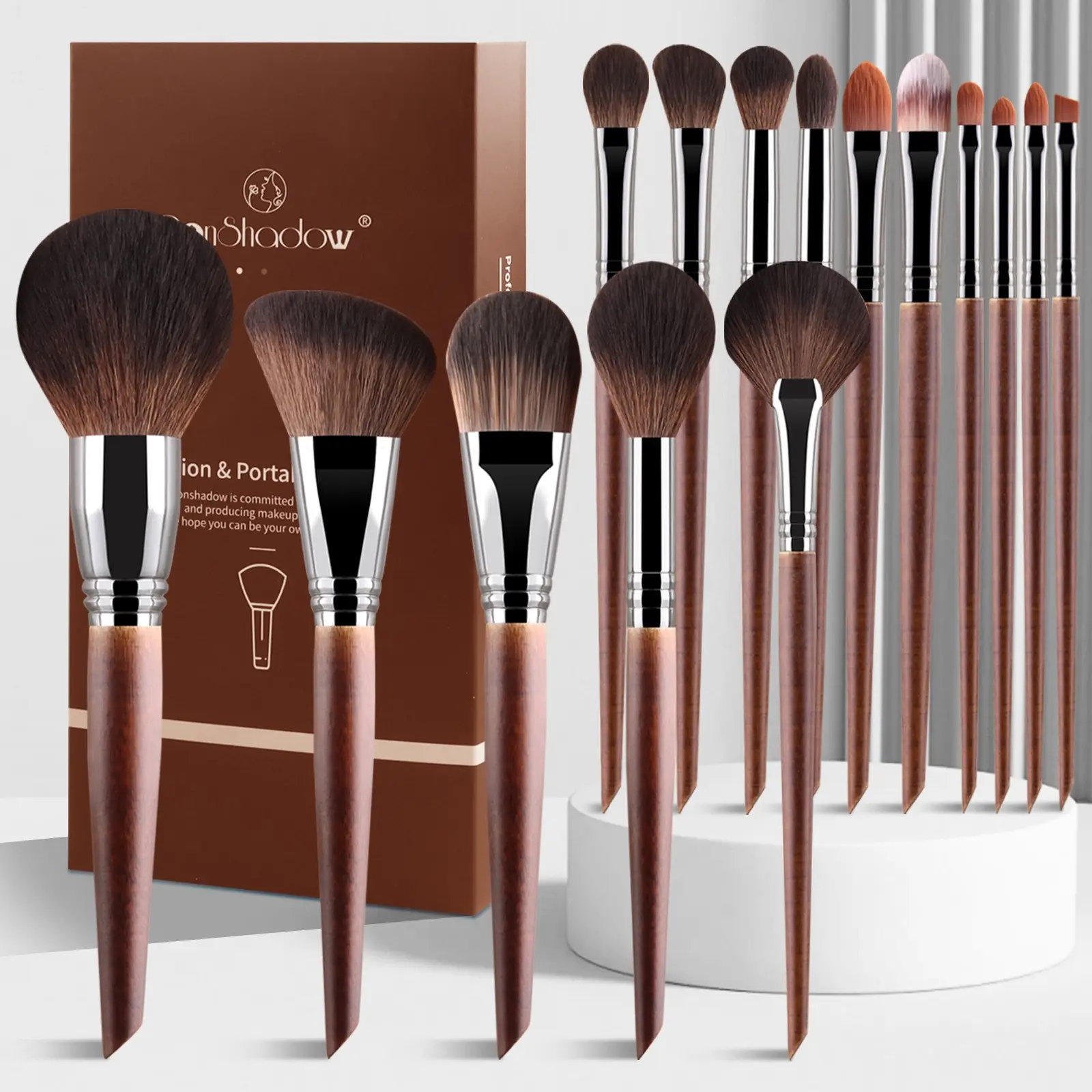 Complete Makeup Brush Set, Multifunctional Makeup Brushes, 15 Soft Bristle Ergonomic Wooden Handles, Suitable for Liquid, Cream, Powder Makeup Application, Cosmetic Brush Set