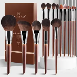 Complete Makeup Brush Set, 15 Soft Bristle Ergonomic Wooden Handles, Suitable for Liquid, Cream, Powder Makeup Application