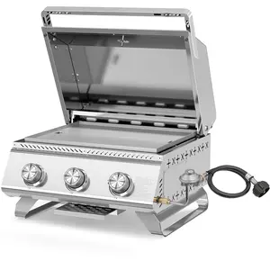 Electactic 3-Burner 24,000 BTU Portable Flat Top Propane Gas Grill, Heavy-Duty Stainless Steel 2-in-1 Tabletop Grill and Griddle Combo for Commercial BBQ, Outdoor Cooking, Camping,Tailgates & Backyard