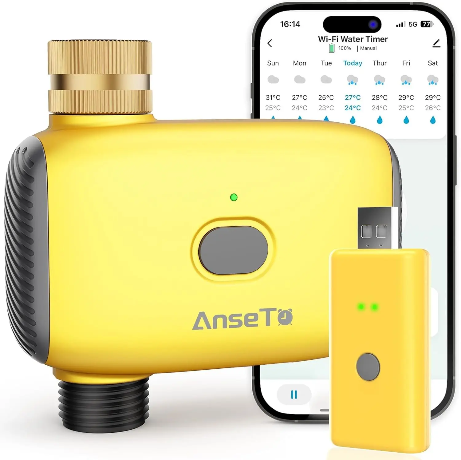 WiFi Sprinkler Water Timer for Outdoor Hose,Smart App Remote Control | 1 Outlet Brass Inlet Faucet Controller with Rain Delay and Manual Mode, Intelligent Irrigation System for Lawn Yard Garden