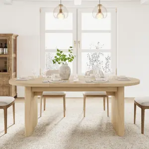 Garvee 70.8 Inch Oval Dining Table with Thick Sturdy Wooden Base, Seats 6-8 People, Large Farmhouse Style for Kitchen, Dining Room, Living Room, or Office in Natural Finish