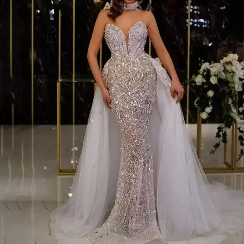 2025 Cross-Border Spring and Summer New Sexy Dress Sequined Fishtail V Neck Sleeveless Long Elegant Banquet Evening Dress