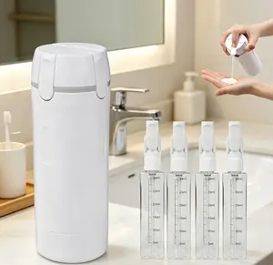 4-in-1 Travel Dispenser Bottle 30ML 4-Pack Leak-Proof Pump Containers with Measurement Scale & Label Stickers, Portable Refillable Toiletry Boxes, Lightweight Reusable Liquid Vessels for Travel & Outdoor Use, Makeup Organizer