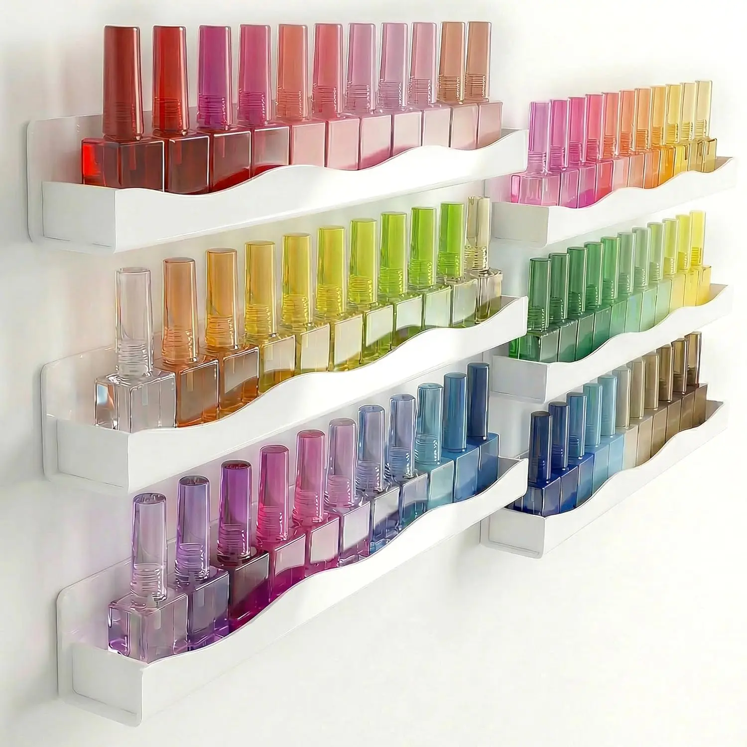 15" Nail Polish Racks Wall Mounted Shelf,6 Pack White Acrylic Nail Polish Organizer Nail Supplies for Nail Techs,Great Display for Salons Retailers