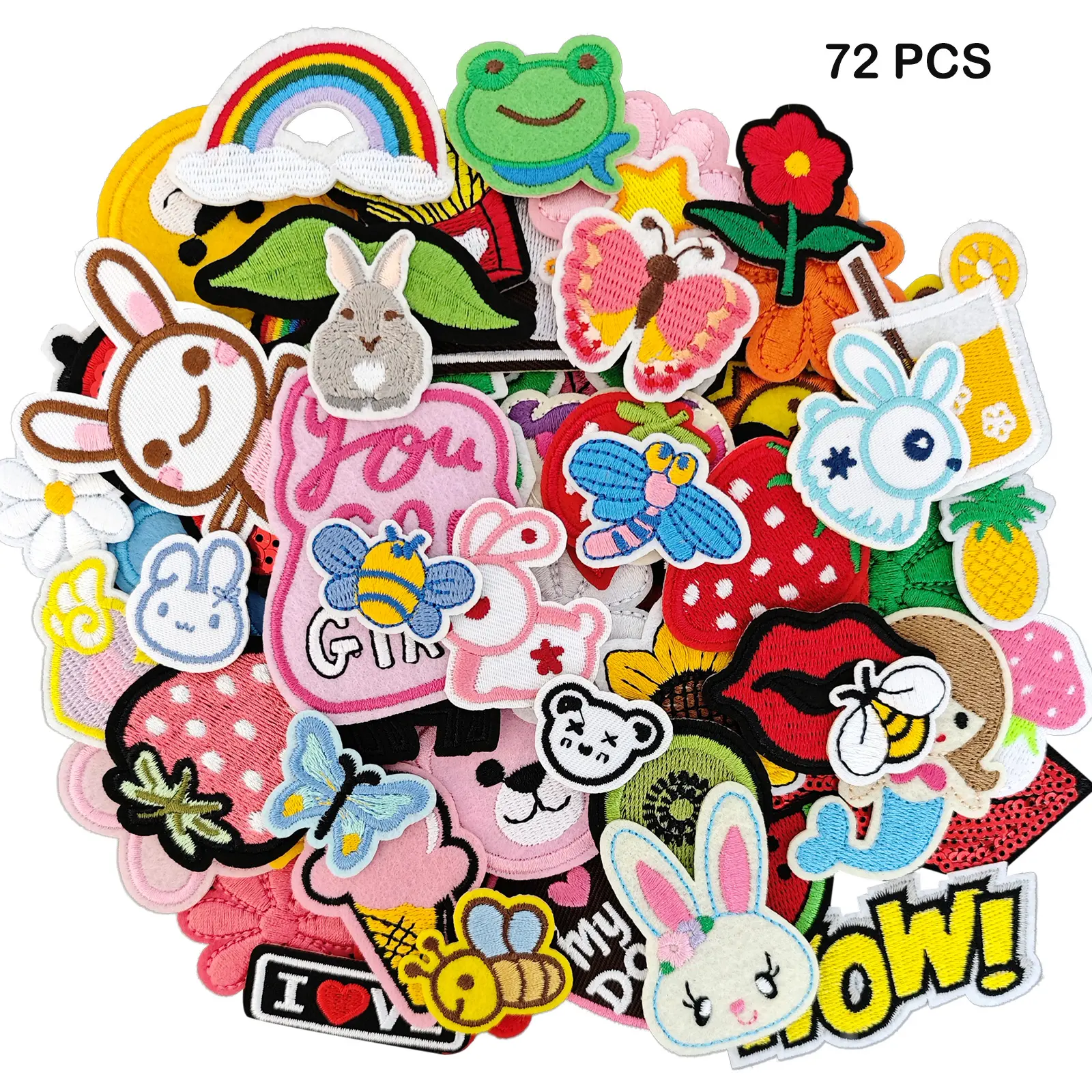 72pcs Flower Embroidery Iron-On Heat Transfer & Sew-On Fabric Applique, Sewing Supplies for Haberdashery, Compatible with Clothes, Jeans, DIY Accessories
