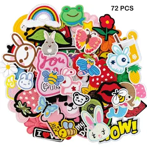 72pcs Random Iron on Patches, Embroidered Iron on/Sew on Patches Applique for Clothes, Dress, Hat, Jeans, DIY Accessories
