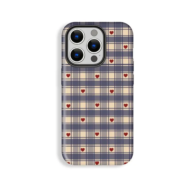 Vintage Love Blue Striped Checkered Smartphone Case - Handheld Cellphone Shell for iPhone 11/12/13/14/15/16/17 Pro, ProMax, Plus, Air Devices, Protection