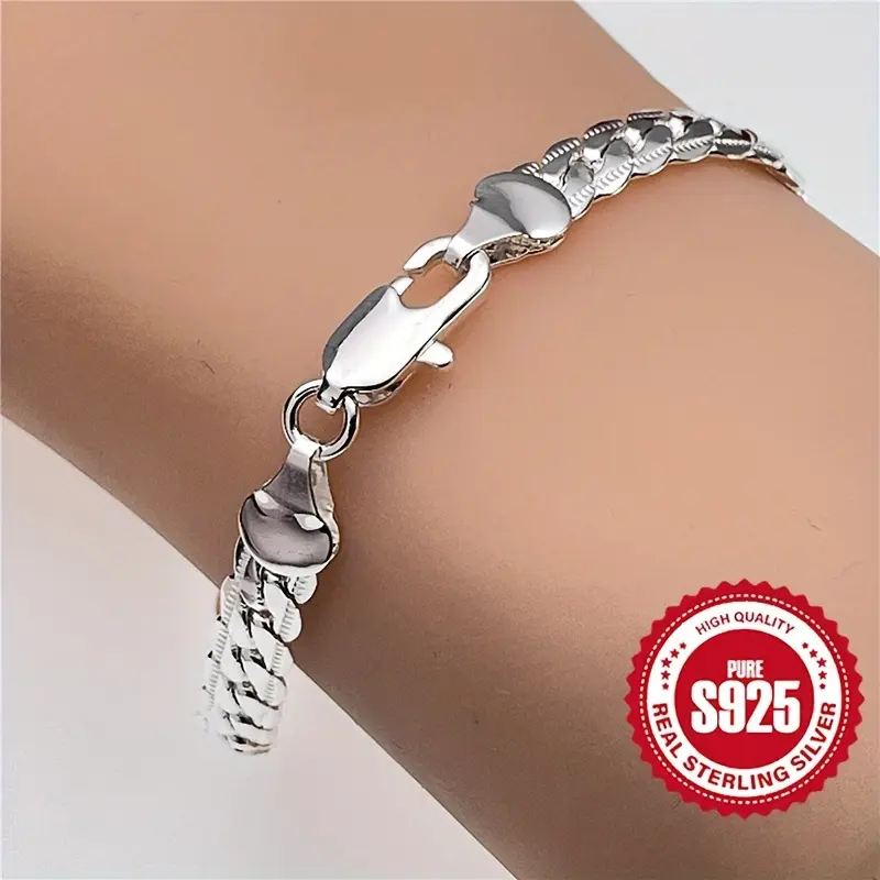 925 Sterling Silver Bracelet, Elegant Hemp Rope Chain for Unisex, Hypoallergenic Minimalist Everyday Fashion Accessory, 7.48in, Fashion Everyday Accessory, Minimalist Classic, Non-Allergic