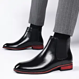 Fashion Chelsea Boots Men Pointed Toe Short Boots British Style High Top Leather Shoes