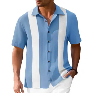 PASLTER Mens Vintage Bowling Shirts Short Sleeve Button Down Guayabera Beach Shirts for Men Menswear Top