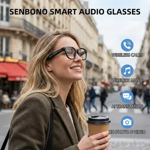 SENBONOAI Smart Wireless Audio Glasses, Photo/Video/Recording/Music,HD, AI Voice Control, Black/White