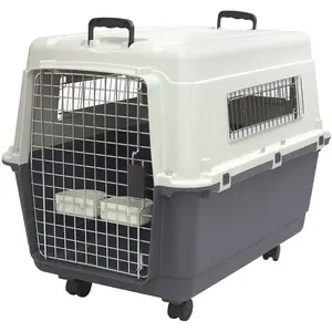 Sportpet Designs Plastic Kennels Rolling Plastic Wire Door Travel Dog Crate- Large Kennel, Gray SportPet Designs