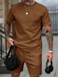 Men's Textured T-Shirt & Shorts 2-Piece Set, Casual Streetwear Tracksuit, Summer Outfit #TexturedSet #SummerTwoPiece #StreetwearOutfit #CasualMatchingSet #TikTokMadeMeBuyIt