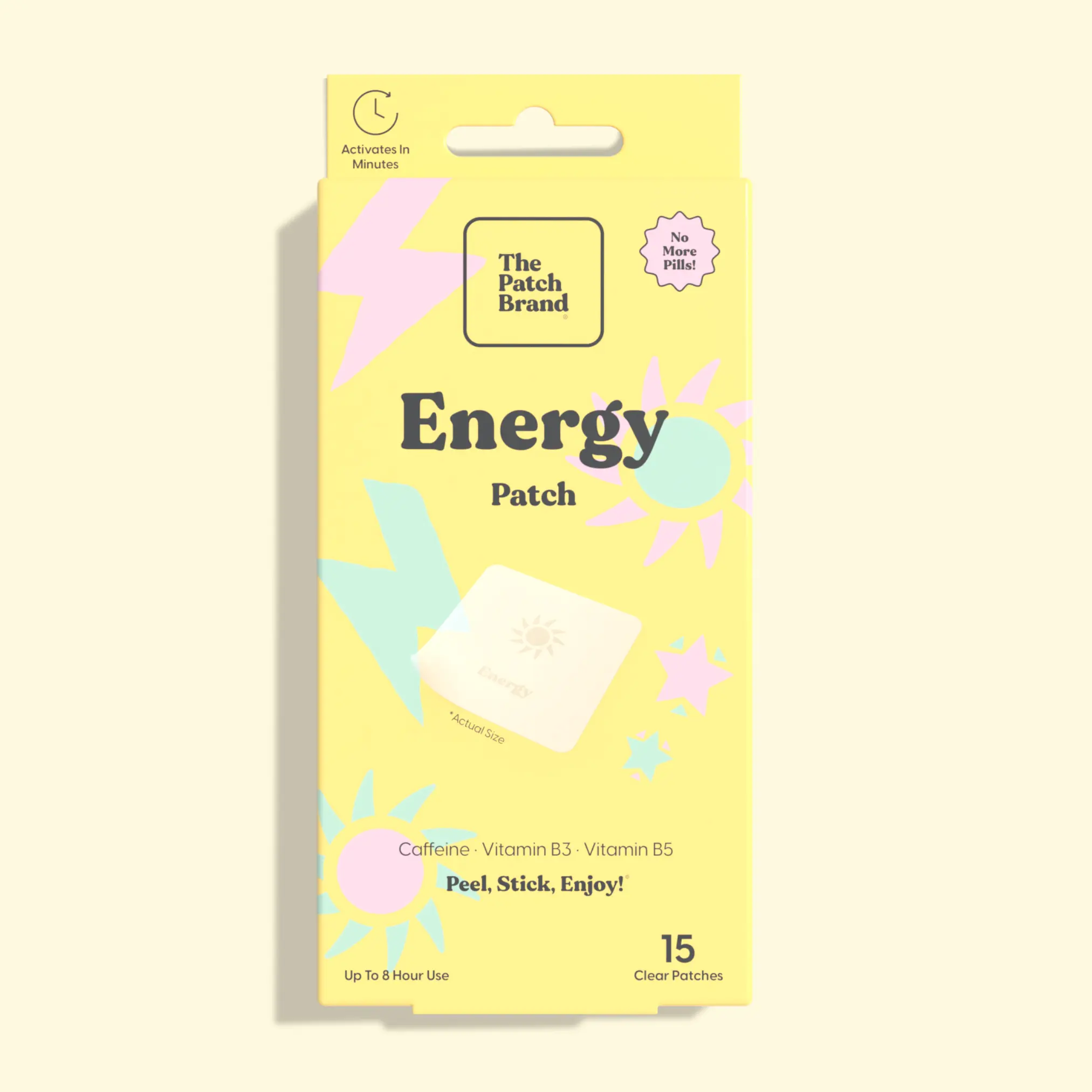 The Patch Brand Energy Patch - 15 Clear Patches with Caffeine Vitamin B3 & B5 Supplement Healthy Ingredients