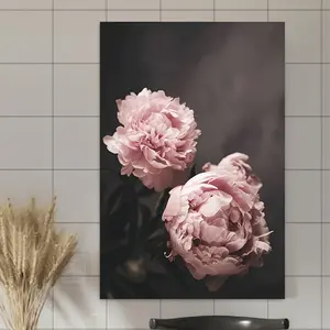 1 Piece Pink Peony Canvas Art - Wooden Frame Abstract Wall Decoration, Elegant Black Background, Realistic Floral Design for Living Room, Office or Cafe, Perfect Gift for Birthdays, Valentine's Day and Holidays, Cute Room Decoration