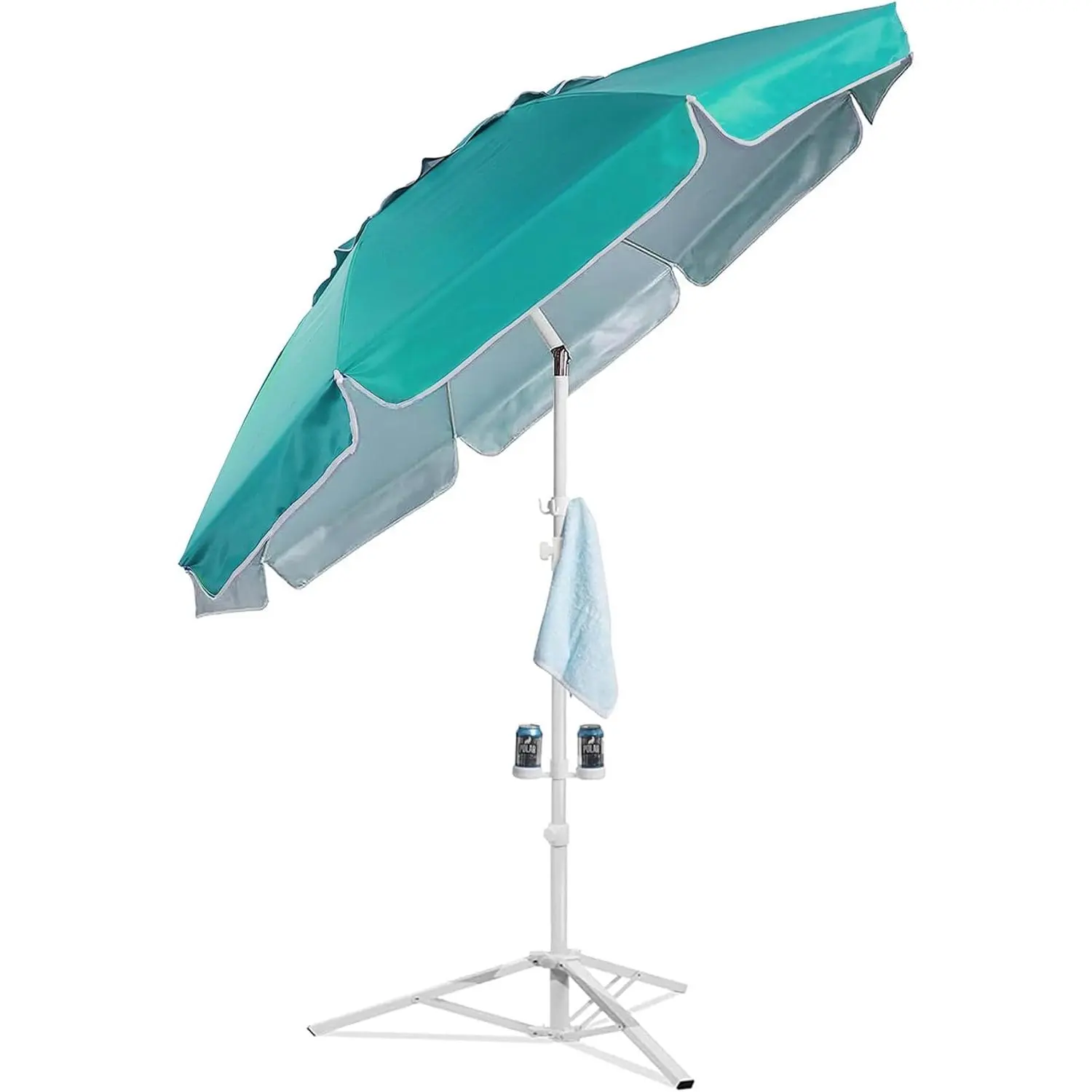 6.6FT Portable Sports Umbrella with Steel Tripod Stand UPF50+ UV Block Lightweight Freestanding Outdoor Sun Shade Canopy Push-Button Tilt Adjustable Height 5-7FT for Beach Soccer Baseball Tailgate Camping Patio w/Carry Bag Cup Holders Ground Stakes