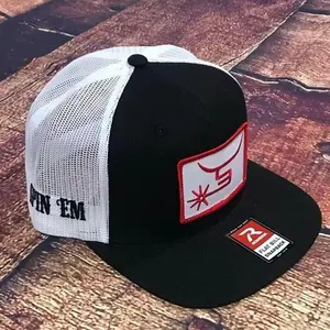 Spin Em Tombstone Hat Black and Red Bold Trucker Cap with Custom Logo Adjustable Mesh Hat