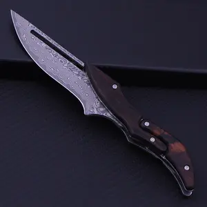 Damascus steel camping knife, rosewood handle, lightweight and portable suitable for daily carry, outdoor camping emergency use, the best gift for men!