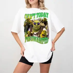 [100% Cotton] Unisex🐸 "Can't Today, I'm Swamped" Shrek Meme Shirt, Funny Shrek Face Graphic Tee, Trending Classic Cotton T-Shirt for Men & Women, Casual Wear, Cool Statement Shirt, Trendy Summer Fits