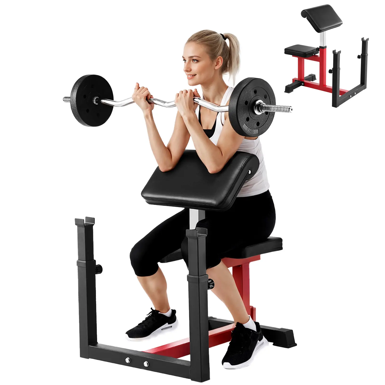 Weight Bench with Leg Extension, Strength Training Benches, Max load 440 LBS Home Gym Bench Fitness Equipment, Seated Arm Isolated Barbell Dumbbell Bicep Station, Workout Bench for Home Gym
