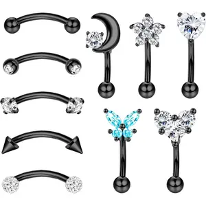 10PCS 16G Rook & Daith Earrings Set | Curved Barbell Cartilage Tragus Lip Nose Piercing Jewelry | Stainless Steel CZ Body Piercings