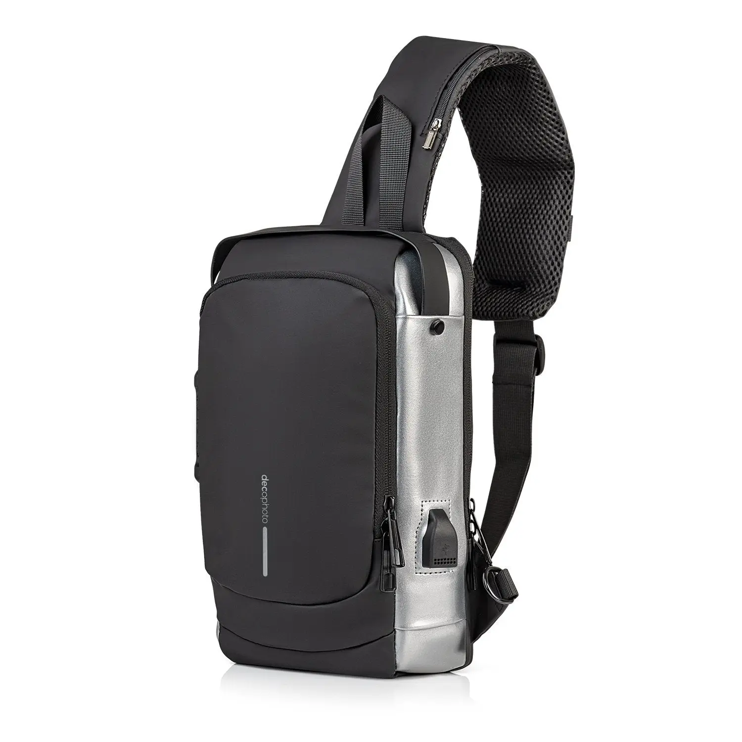 Deco Essentials Waterproof Anti-Theft Sling Daypack with USB Charging Port, Lockzip Security Pocket Organizer Backpacks, Versatile Bag for Commuting & Travel, Unisex Everyday Bags, Anti-Leak EDC Gear