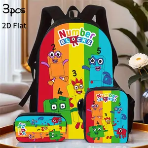 Numberblocks 3-Piece Backpack Set, Kids' Educational Cartoon Print School Bag + Lunch Bag + Pencil Case, Oxford Cloth Adjustable Strap Daypack for Toddlers & Preschoolers