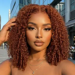 UNice 250% Density Afro Kinky Curly Wig with Finger Coil Ends Reddish Brown Glueless 7x5/13x4 HD Lace Frontal Human Hairs Wig with 16 Inch Beginners Friendly summerwins