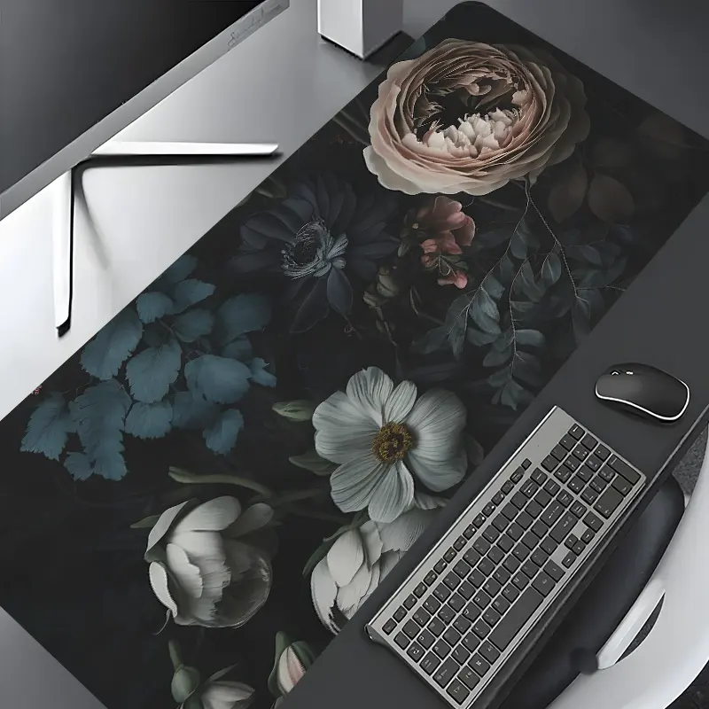 Dark Floral Vintage Design Extended Large Gaming Mouse Pad, Elegant Botanical Desktop Drotection Pad,Washable Rubber Pad Non-Slip Lock Edge Multi-Size Mouse Pad Suitable For Home Office,Good Gift for Family and friends