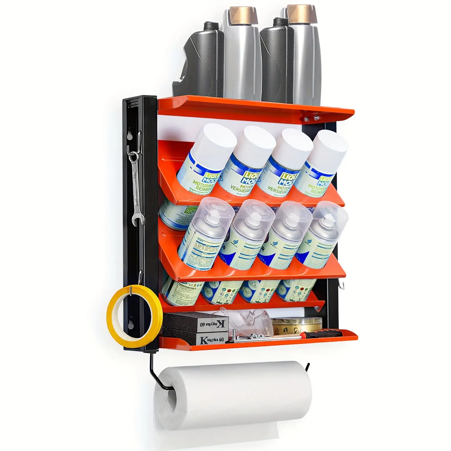Durable Adjustable Heavy Duty Metal Wall Mount Spray Paint Can Holder, 2-Layer Tool Rack with 100Lbs Load Capacity for Organizing Workspace, Garage