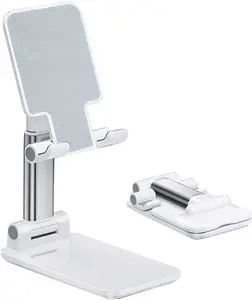 Adjustable Angle Height Cell Phone Stand with Silicone Pad Fully Foldable Desk Holder Compatible with All Mobile Phones