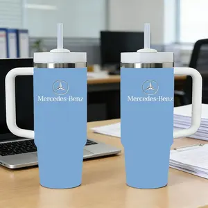 Cool M-M-Mercedes-Benz-S Vacuum Flasks 40oz Stainless Steel Tumbler with Handle & Straw, Vacuum Insulated Travel Mug Keeps Drinks Cold Up to 12 Hours, Leak-Resistant Cup for Iced Coffee, Water, Office, Gym or Travel